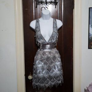 NWOT Silver Sheer Skirt Rhinestone Dress in M/L